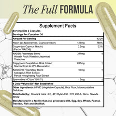 BIOSTACK NAD Regen ingredients panel highlights NAD3, resveratrol, niacinamide for wellness.