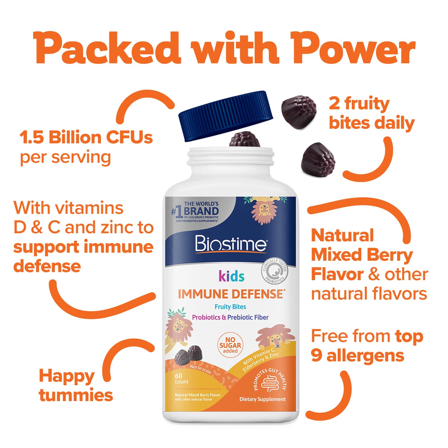 Biostime Kids immune gummies serving with spoon for daily use