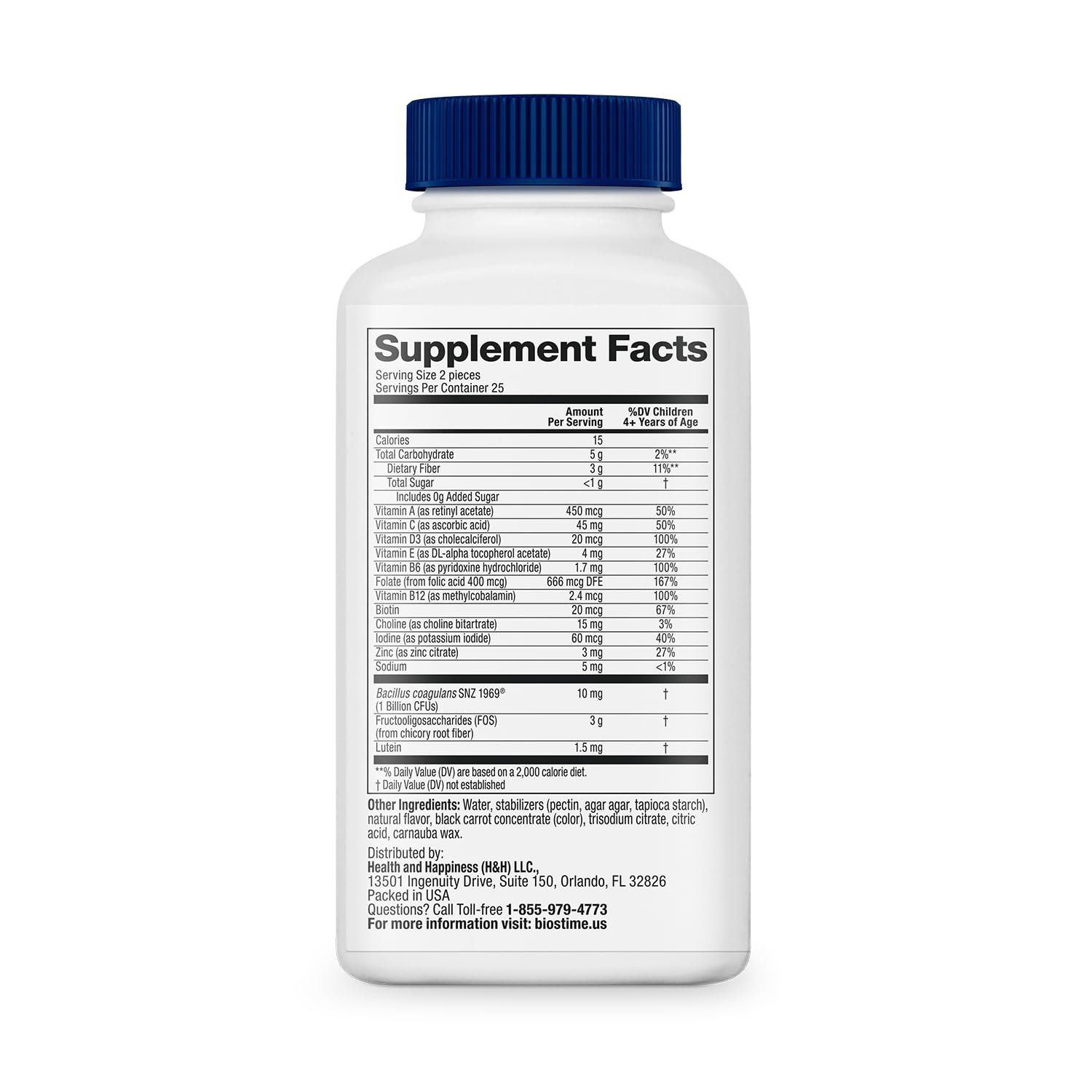 Biostime gummies ingredients showing essential vitamins for daily support