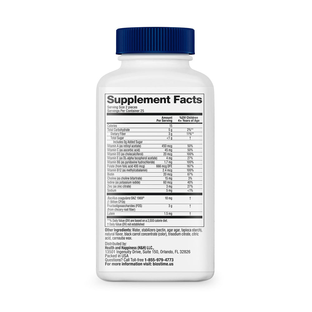 Biostime gummies ingredients showing essential vitamins for daily support