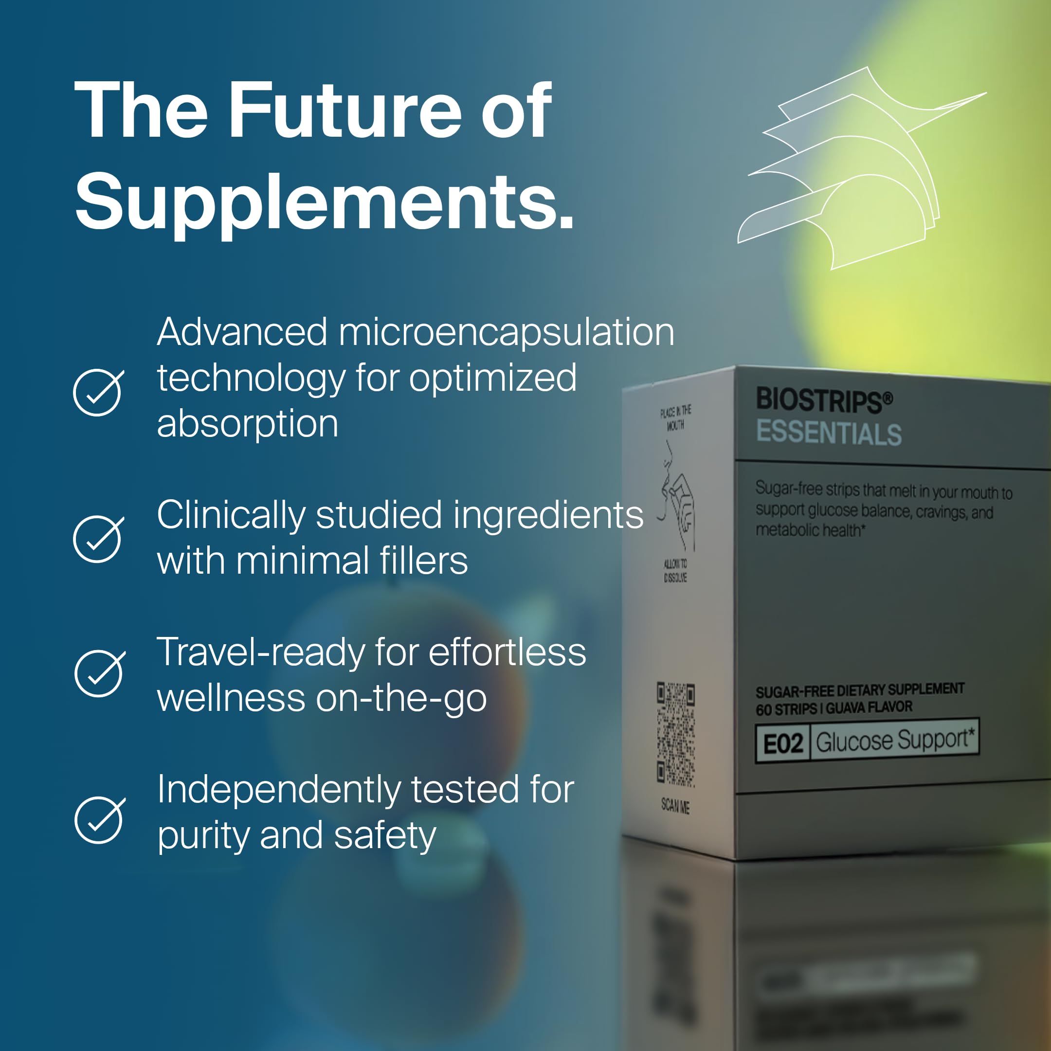 BIOSTRIPS Glucose Support sugar-free label emphasizes a clean, convenient option.