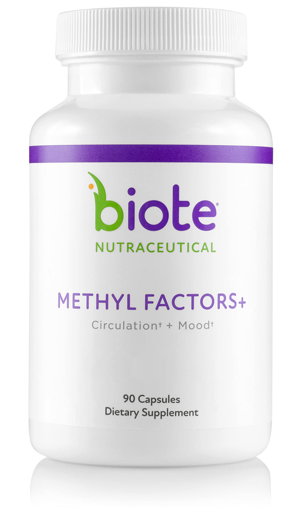 Biote Methyl Factors+ capsules in a bottle support energy and focus.