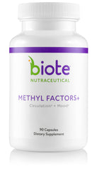 Biote Methyl Factors+ capsules in a bottle support energy and focus.