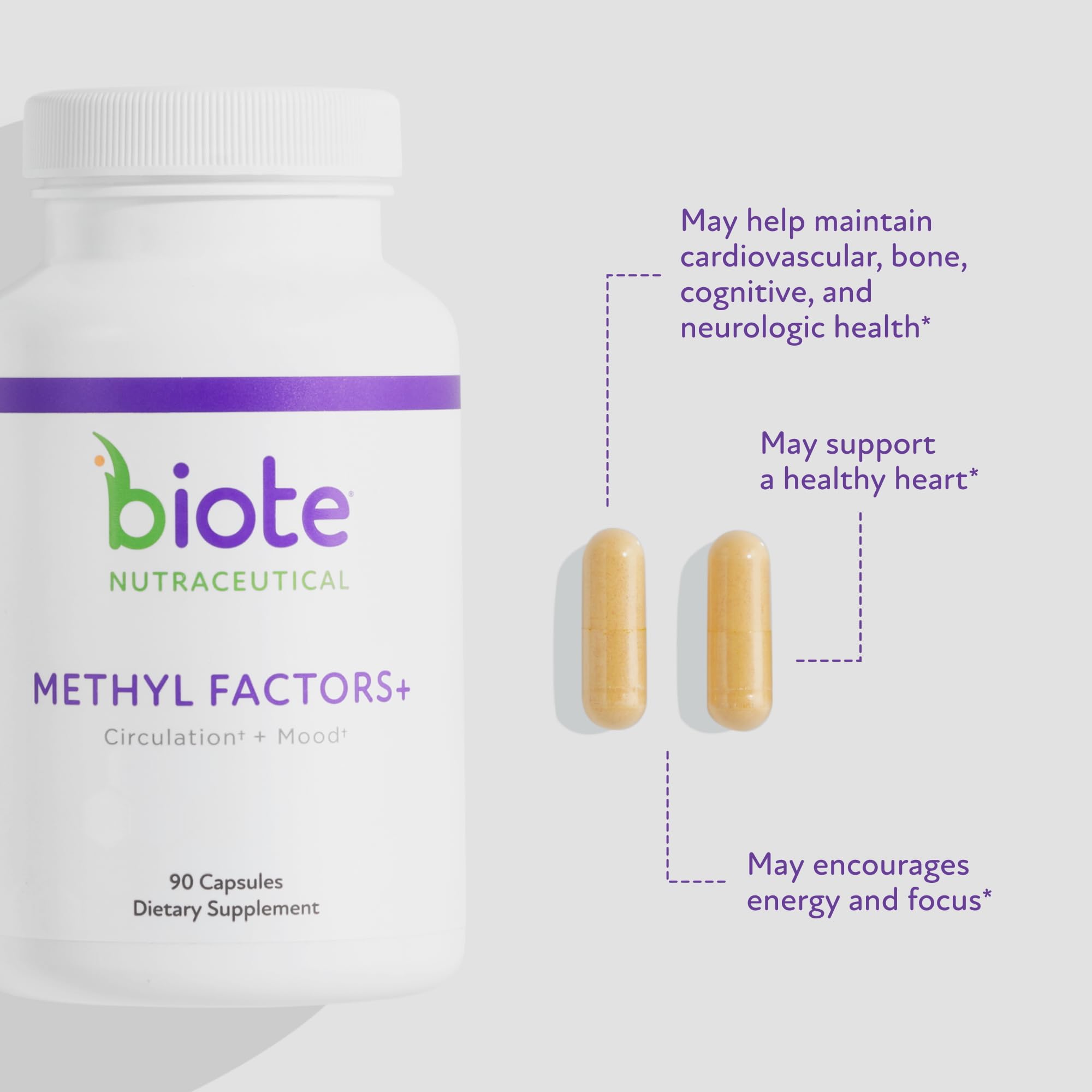Pouring Biote Methyl Factors+ capsules demonstrates convenient daily use.
