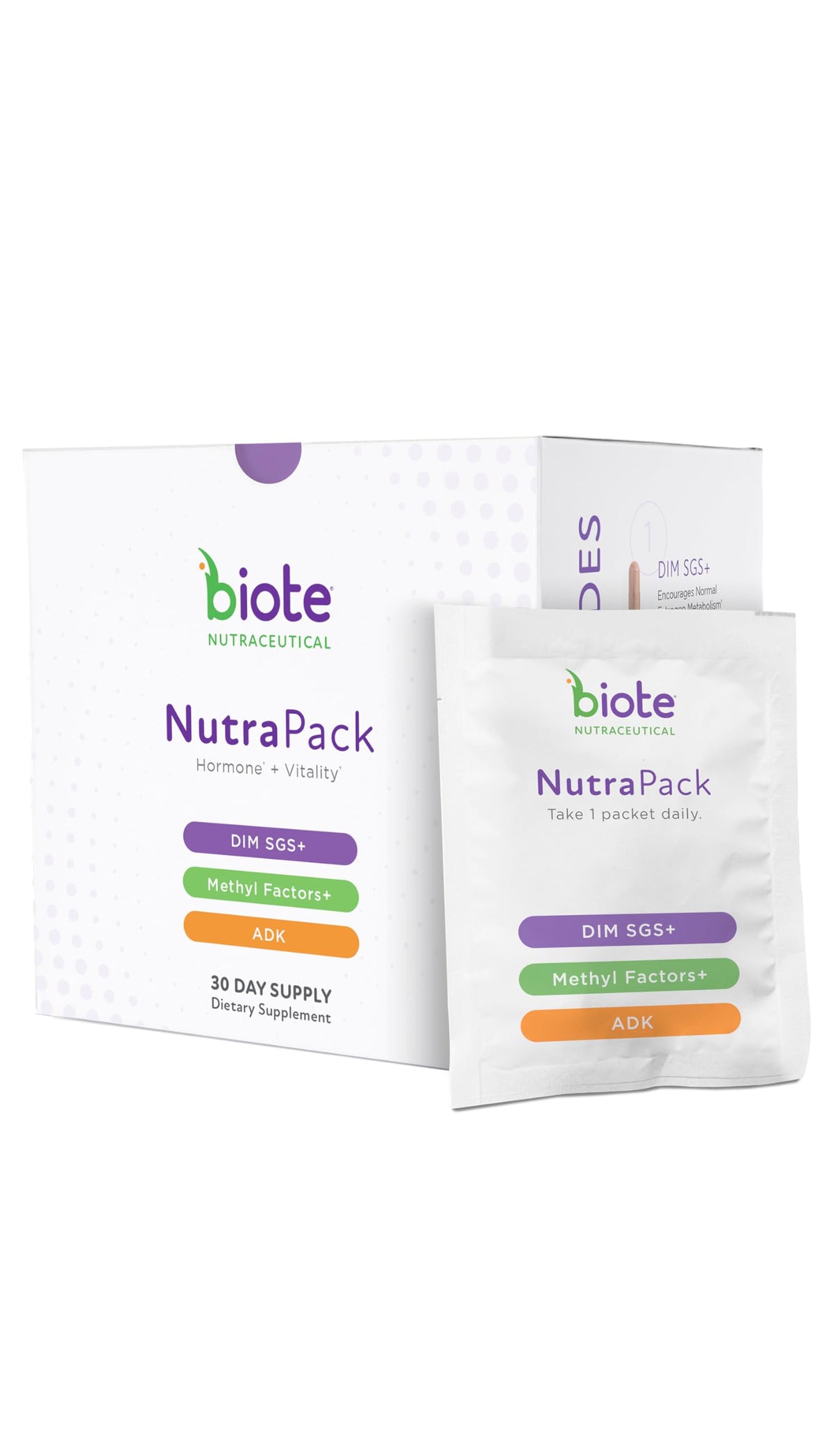 Biote NutraPack daily packet for hormone balance and vitality.