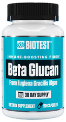 Biotest Beta-Glucan bottle close-up showing the 600 mg dose for immune support.