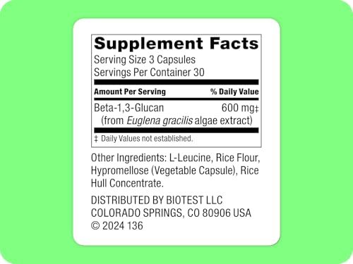 Biotest Beta-Glucan capsules close-up for convenient non-yeast immune support.
