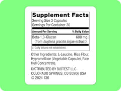 Biotest Beta-Glucan capsules close-up for convenient non-yeast immune support.