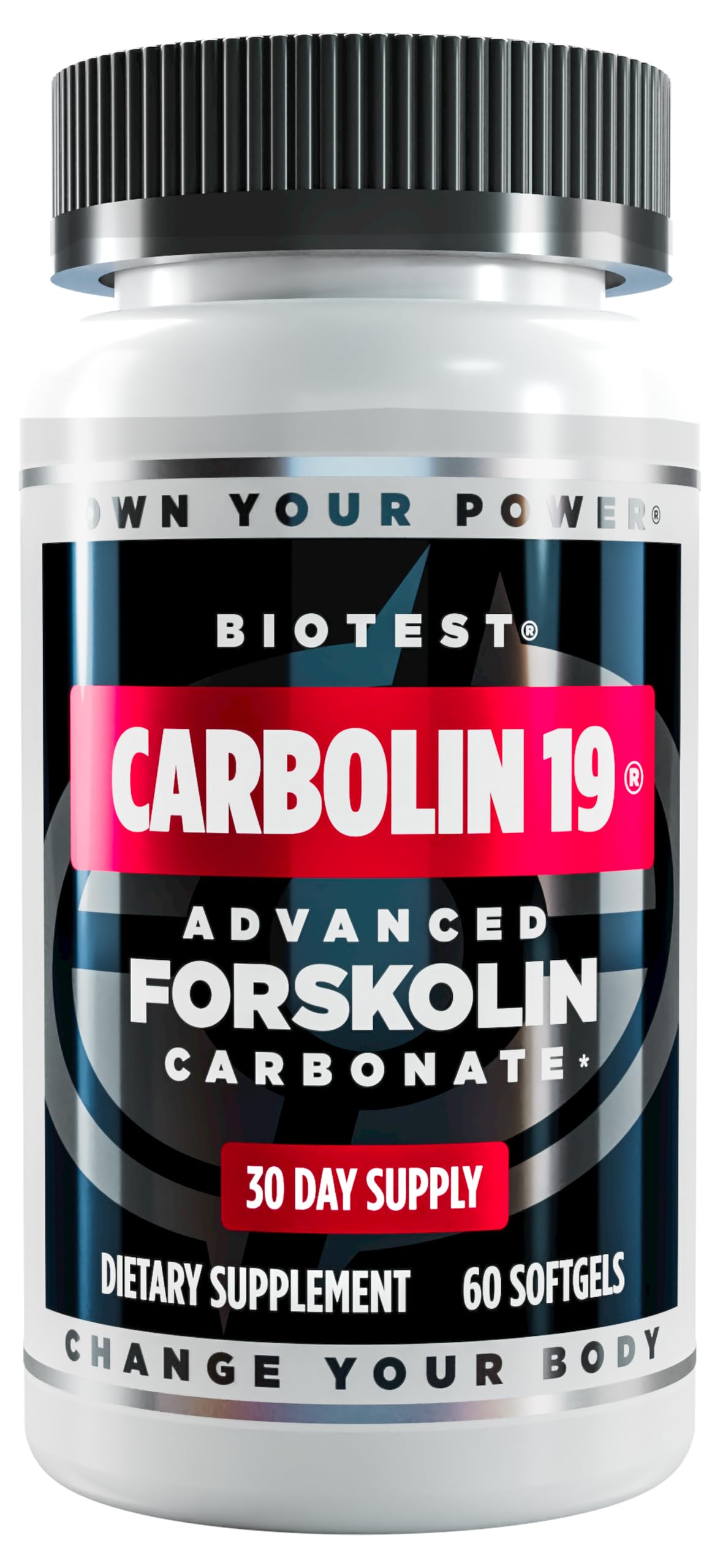 Biotest Carbolin-19 bottle on shelf with extended-release formula for sustained energy.
