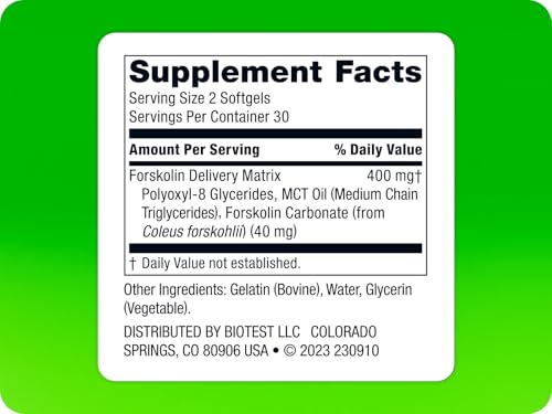 Biotest Carbolin-19 capsules inside bottle highlighting fat metabolism support.