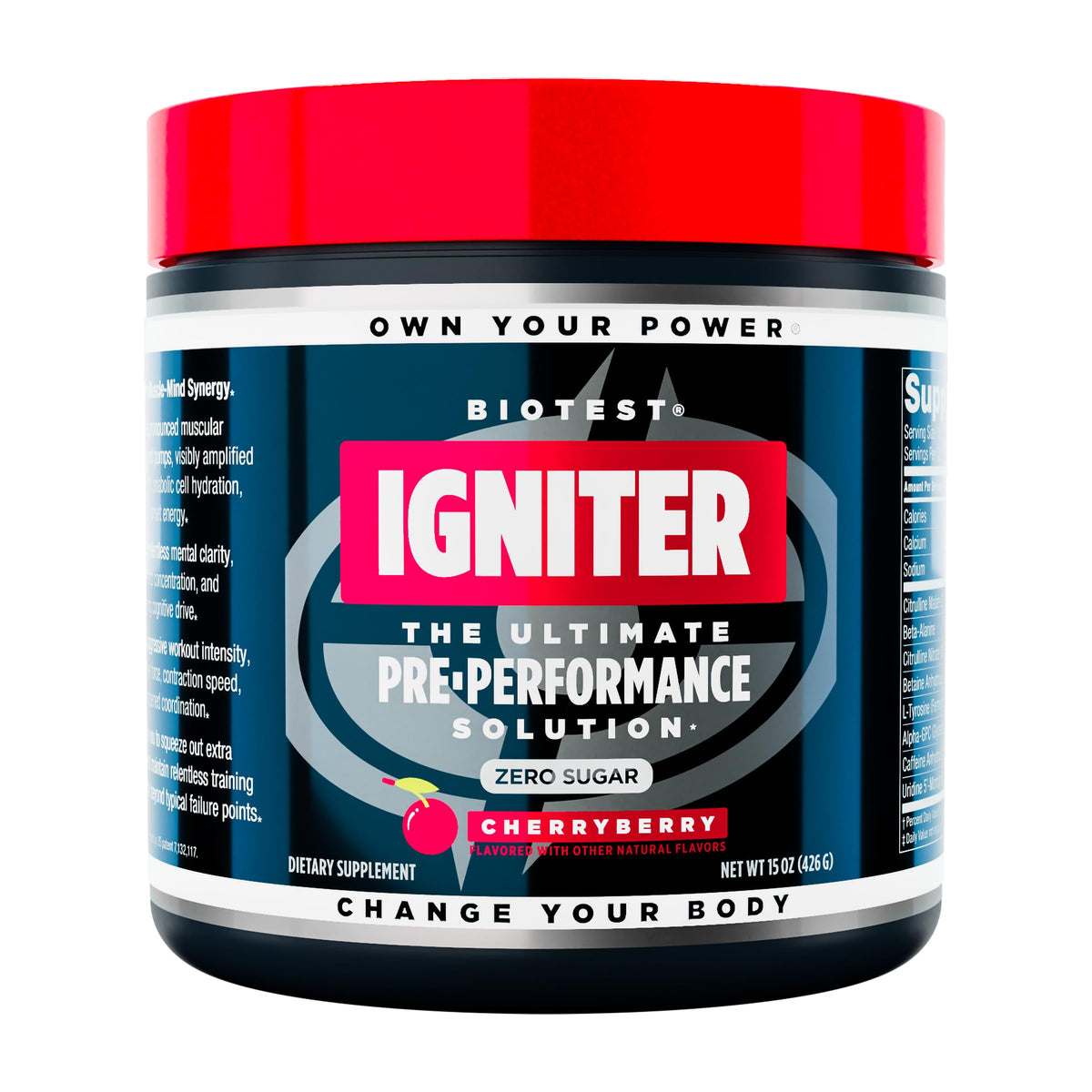 Biotest Igniter CherryBerry bottle ready for a high-energy pre-workout.