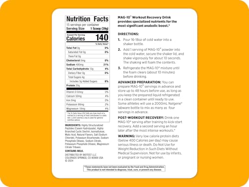 Biotest MAG-10 Post-Workout lemon ingredients closeup highlights 20g peptides and HBCD.