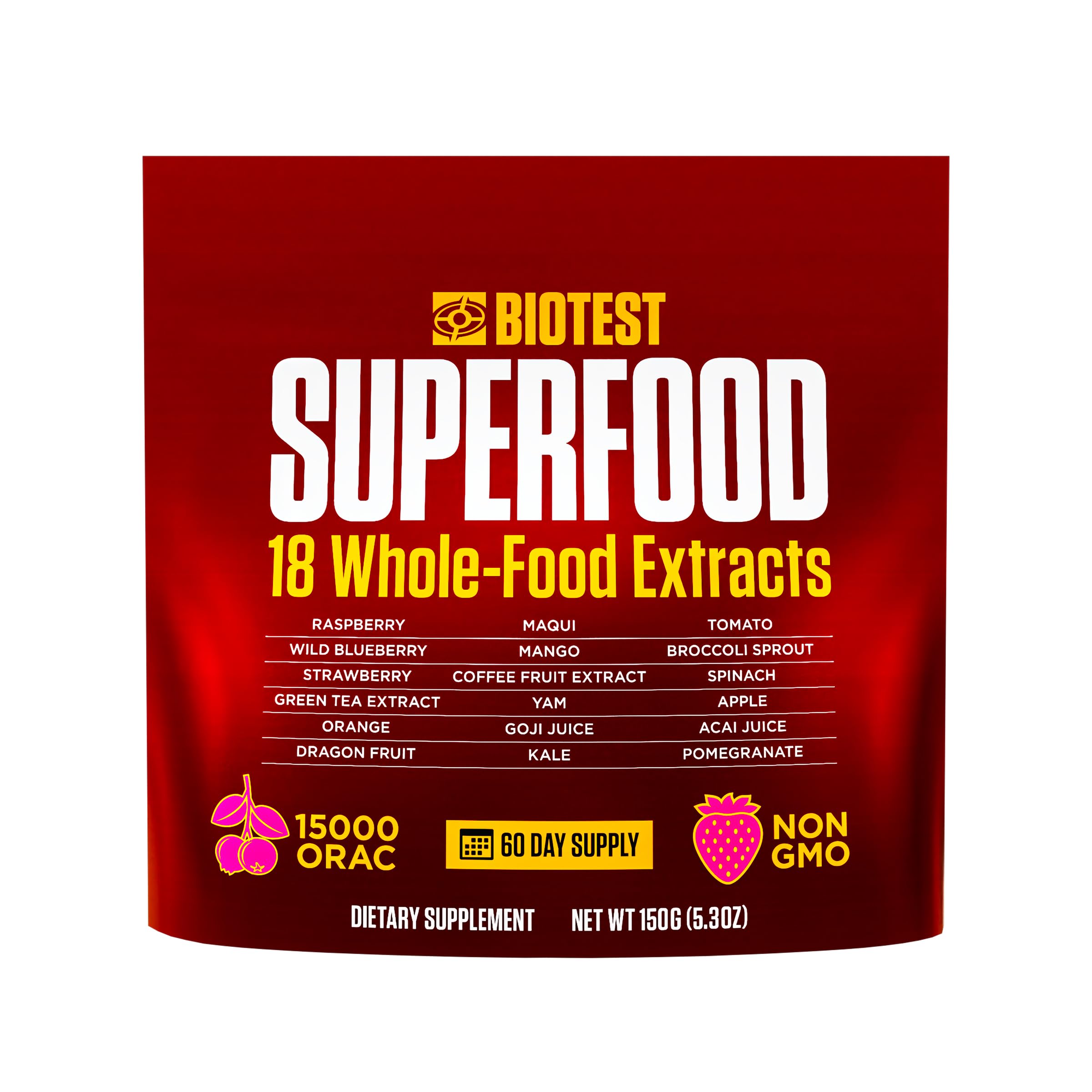 Biotest Superfood bottle with Berry-Dense Polyphenols for daily antioxidant-friendly nutrition.