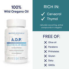 BIOTICS RESEARCH A.D.P. oregano tablets pour shot demonstrates easy dosing.