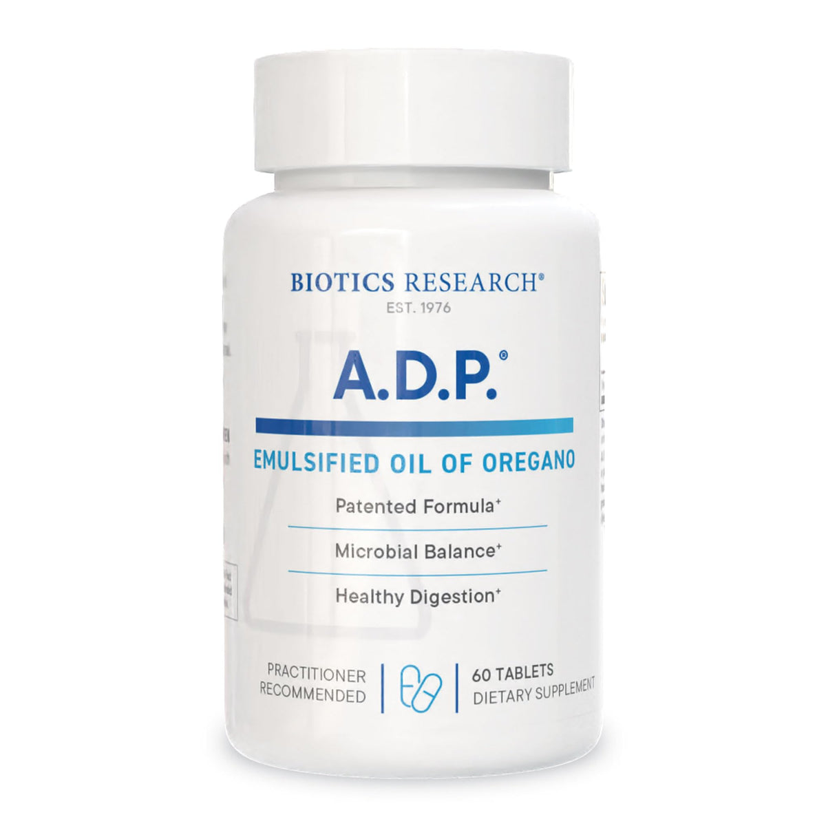 Biotics Research ADP emulsified oregano tablets packshot for GI support