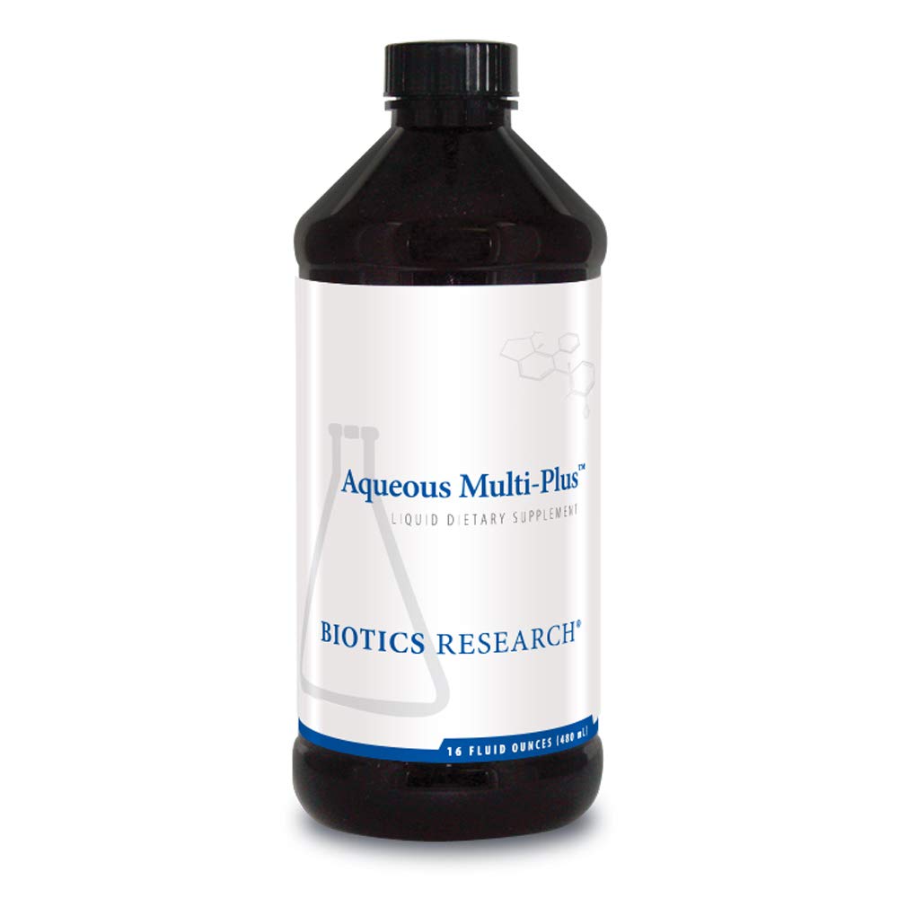 Biotics Research Aqueous Multi Plus bottle front for daily nutrient support