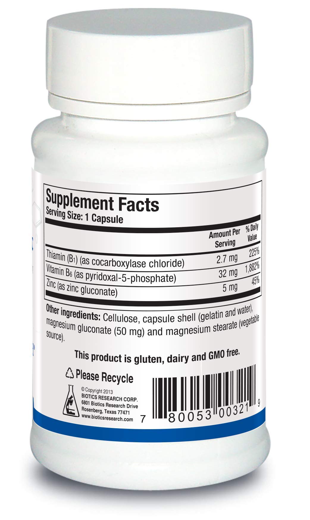 Biotics Research B6 B1 Plus Zinc capsules closeup for convenient nutrient intake.