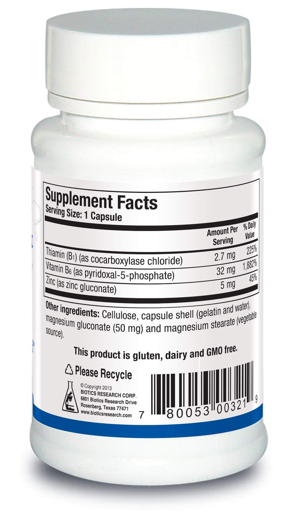 Biotics Research B6 B1 Plus Zinc capsules closeup for convenient nutrient intake.
