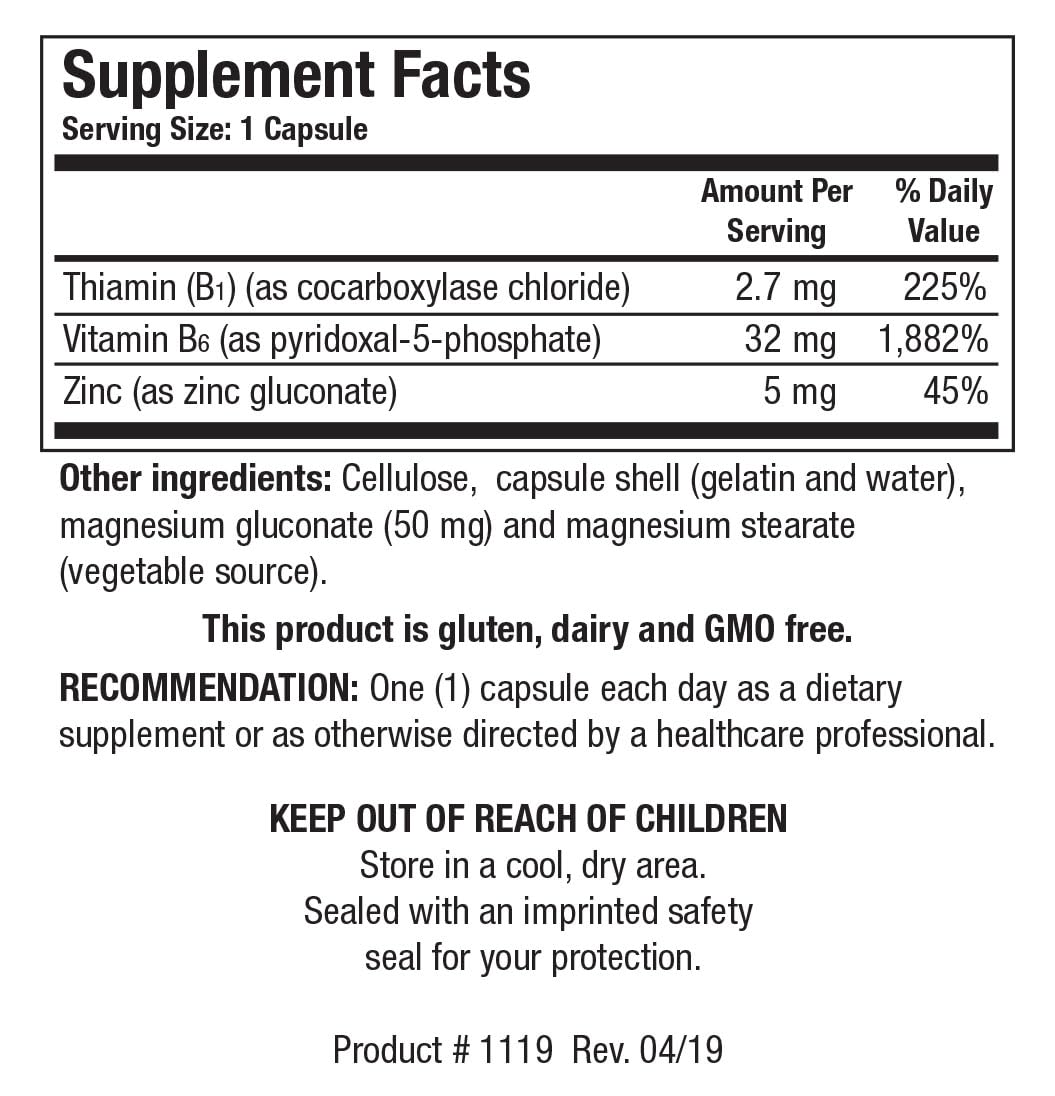 Biotics Research B6 B1 Plus Zinc label detail with form highlights.