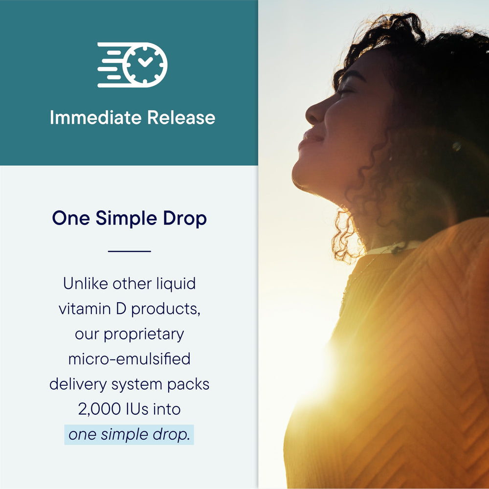 Biotics Research Bio-D-Mulsion Forte drops being poured for precise dosing.