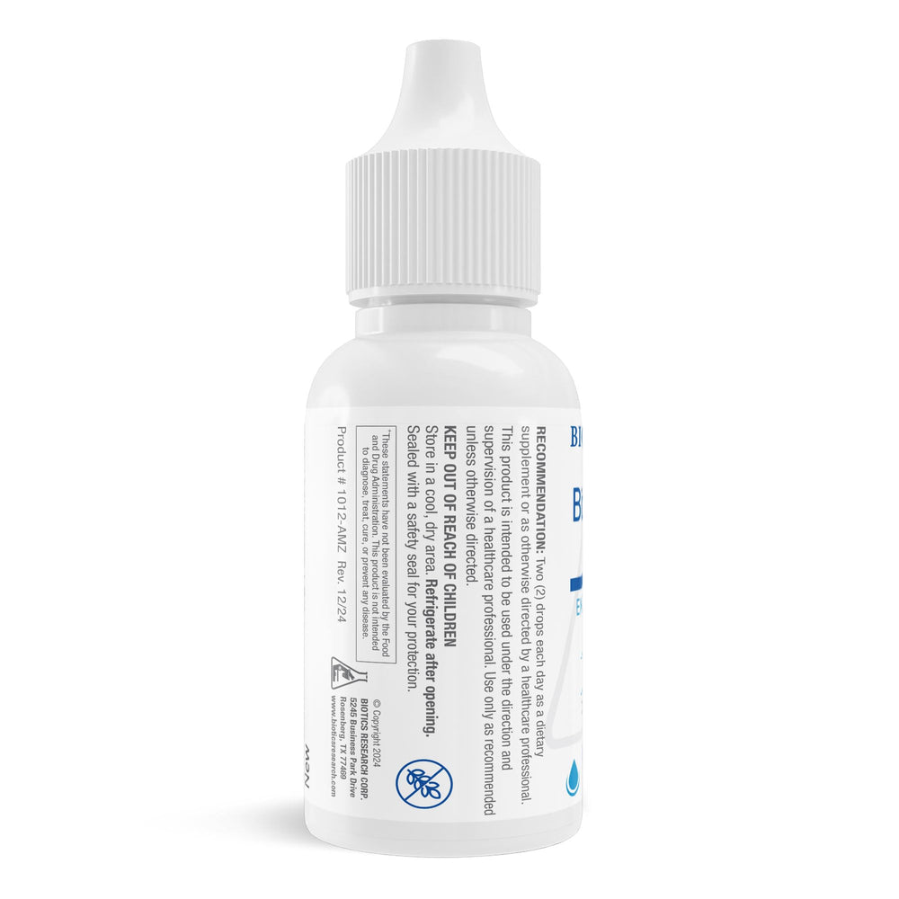 Biotics Research Bio-D-Mulsion Forte in use with a glass of water or beverage.