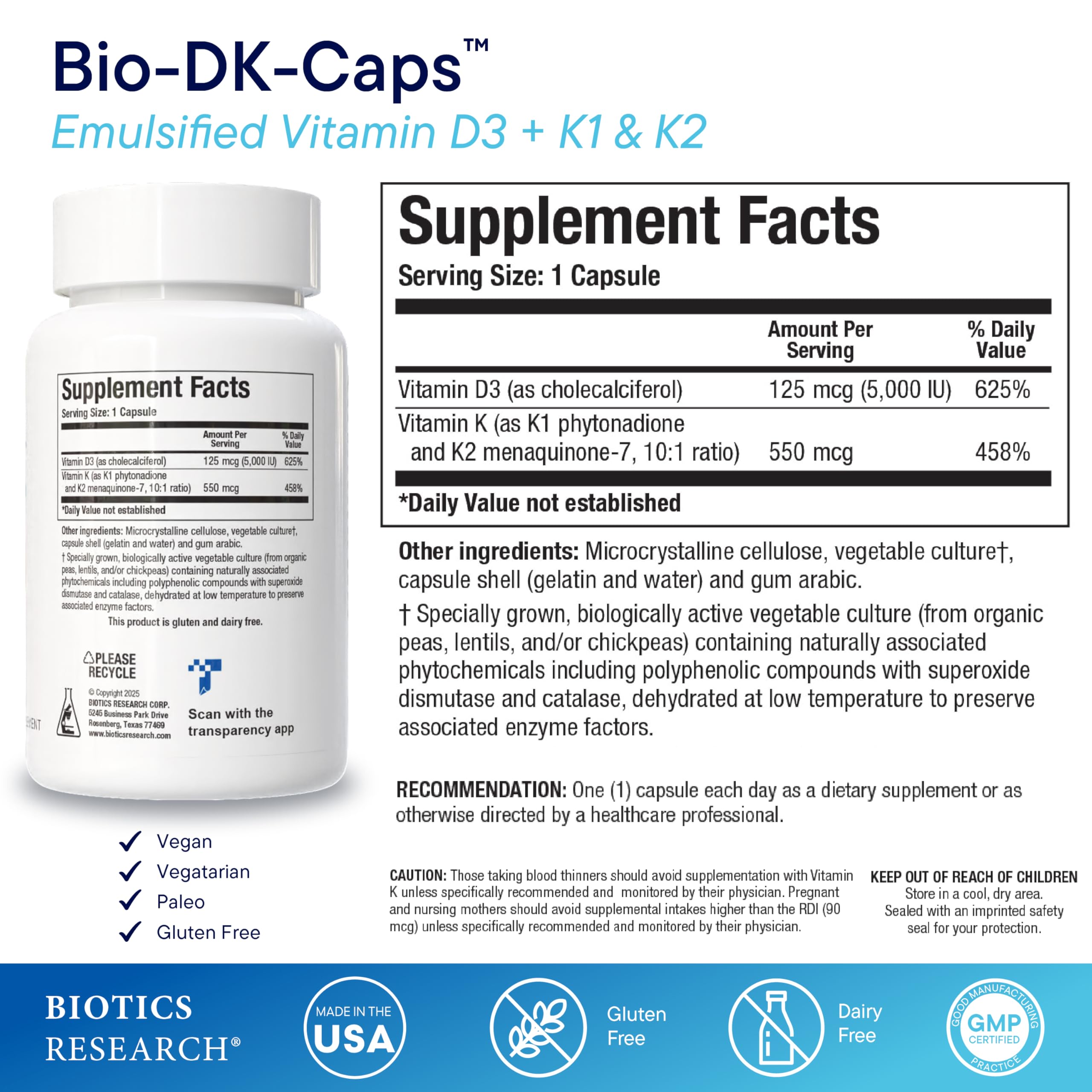 BIOTICS RESEARCH Bio-DK Caps bottle closeup shows label details and dosage information