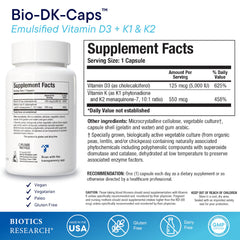 BIOTICS RESEARCH Bio-DK Caps bottle closeup shows label details and dosage information