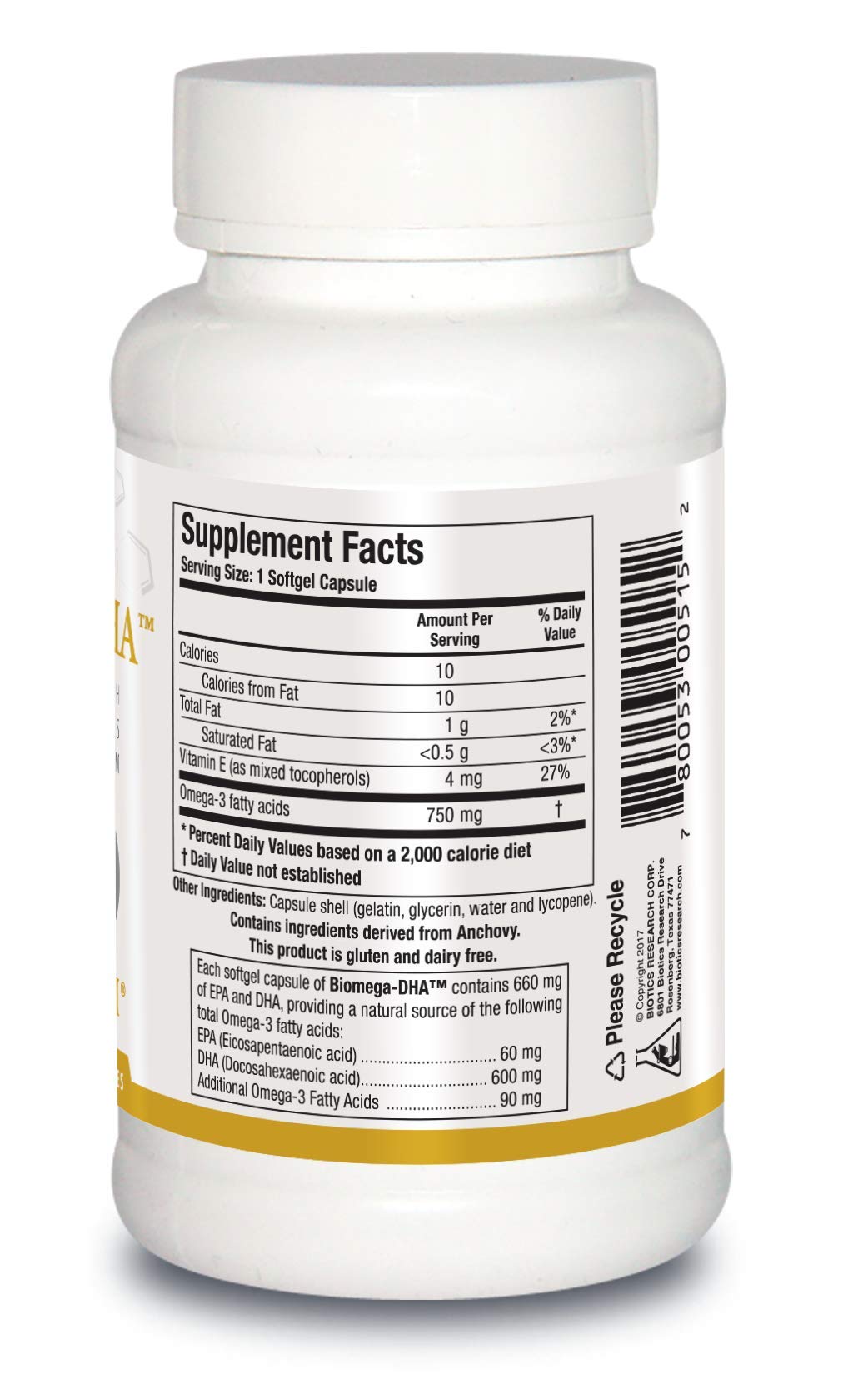 BIOTICS RESEARCH Biomega DHA capsules; softgel texture for easy daily dosing.