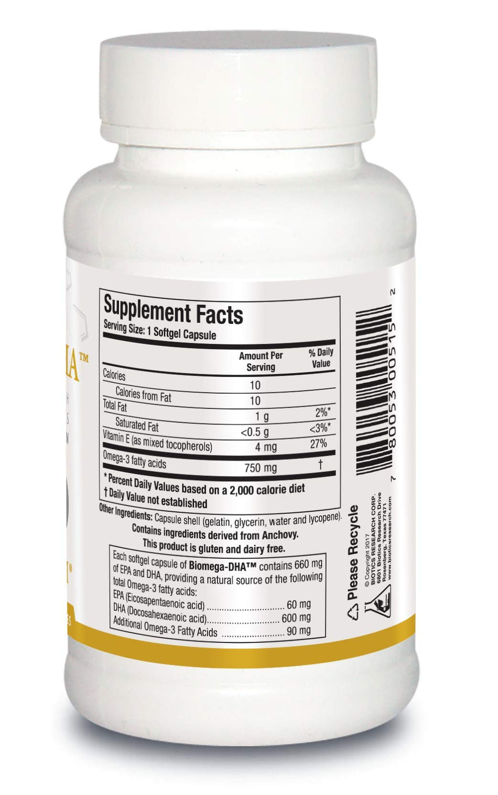 BIOTICS RESEARCH Biomega DHA capsules; softgel texture for easy daily dosing.