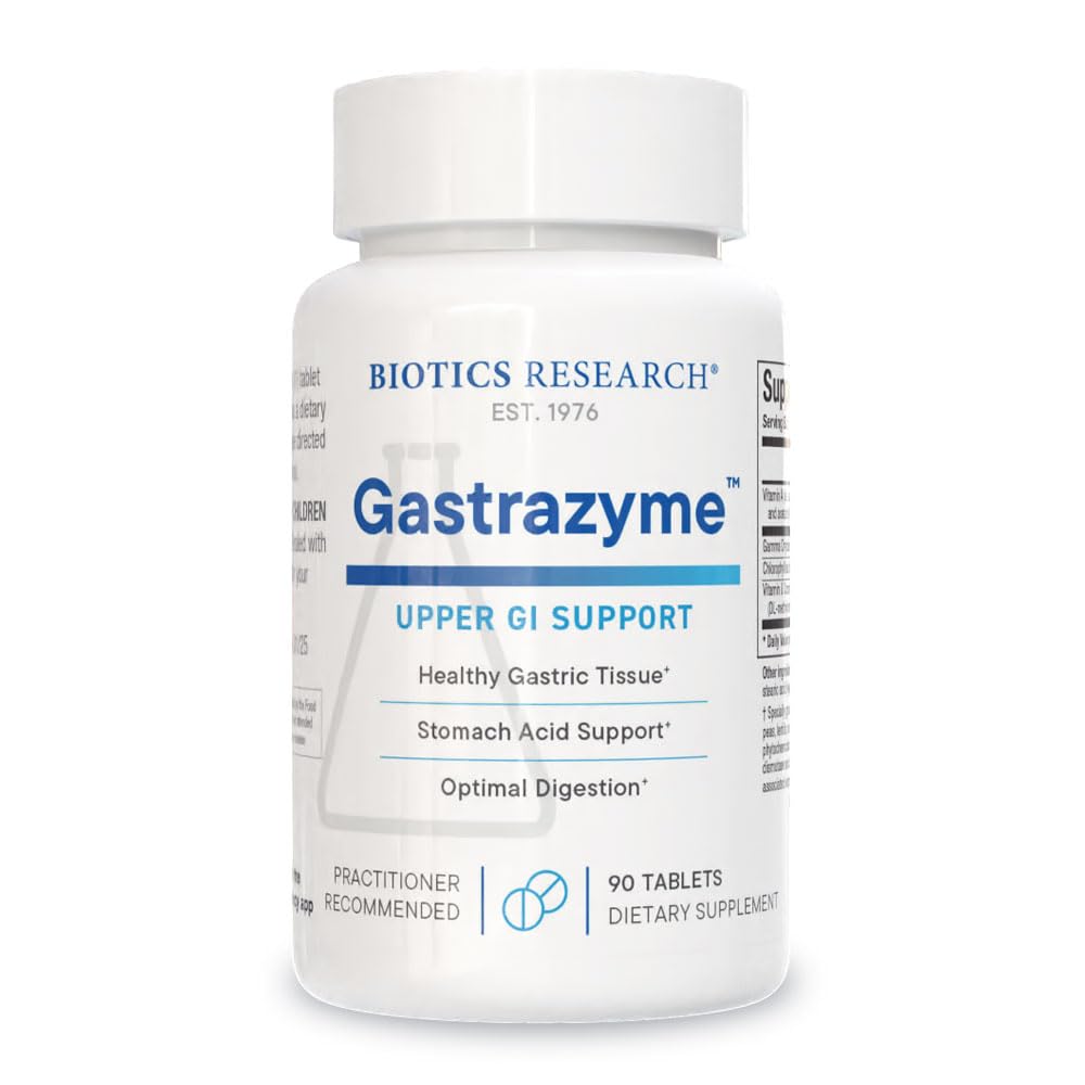 Biotics Research Gastrazyme tablets in bottle support digestive wellness