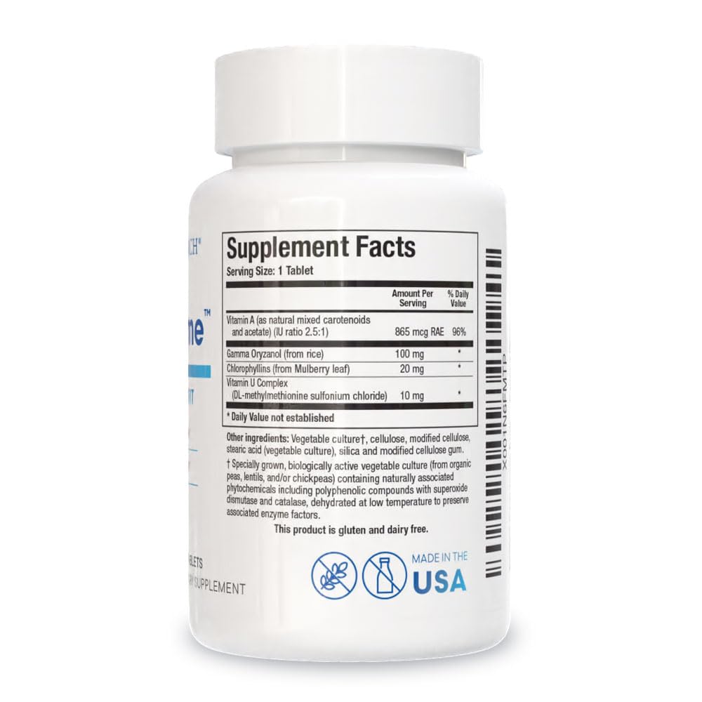 Gastrazyme label closeup shows vitamin U and gamma oryzanol ingredients
