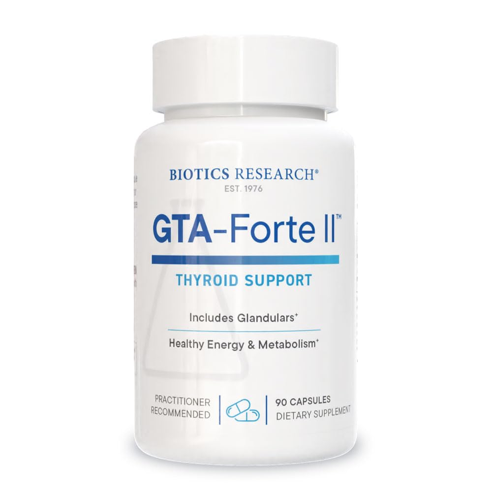 Biotics Research GTA Forte II bottle showing easy-to-swallow capsules for endocrine support