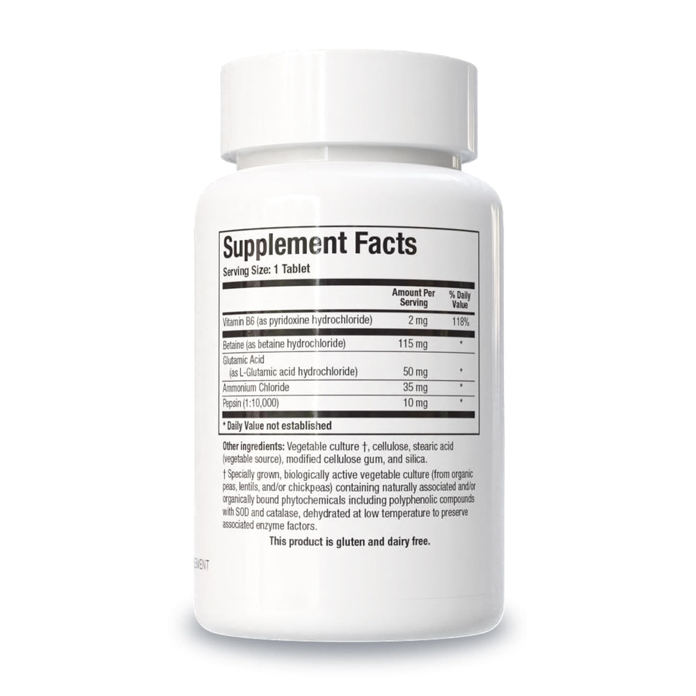 Biotics Research HCl Plus bottle side highlights capsule form for easy daily use.