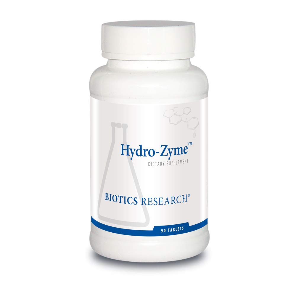 Biotics Research Hydro-Zyme bottle highlighting ingredients for digestion support.