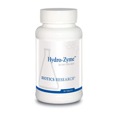 Biotics Research Hydro-Zyme bottle highlighting ingredients for digestion support.