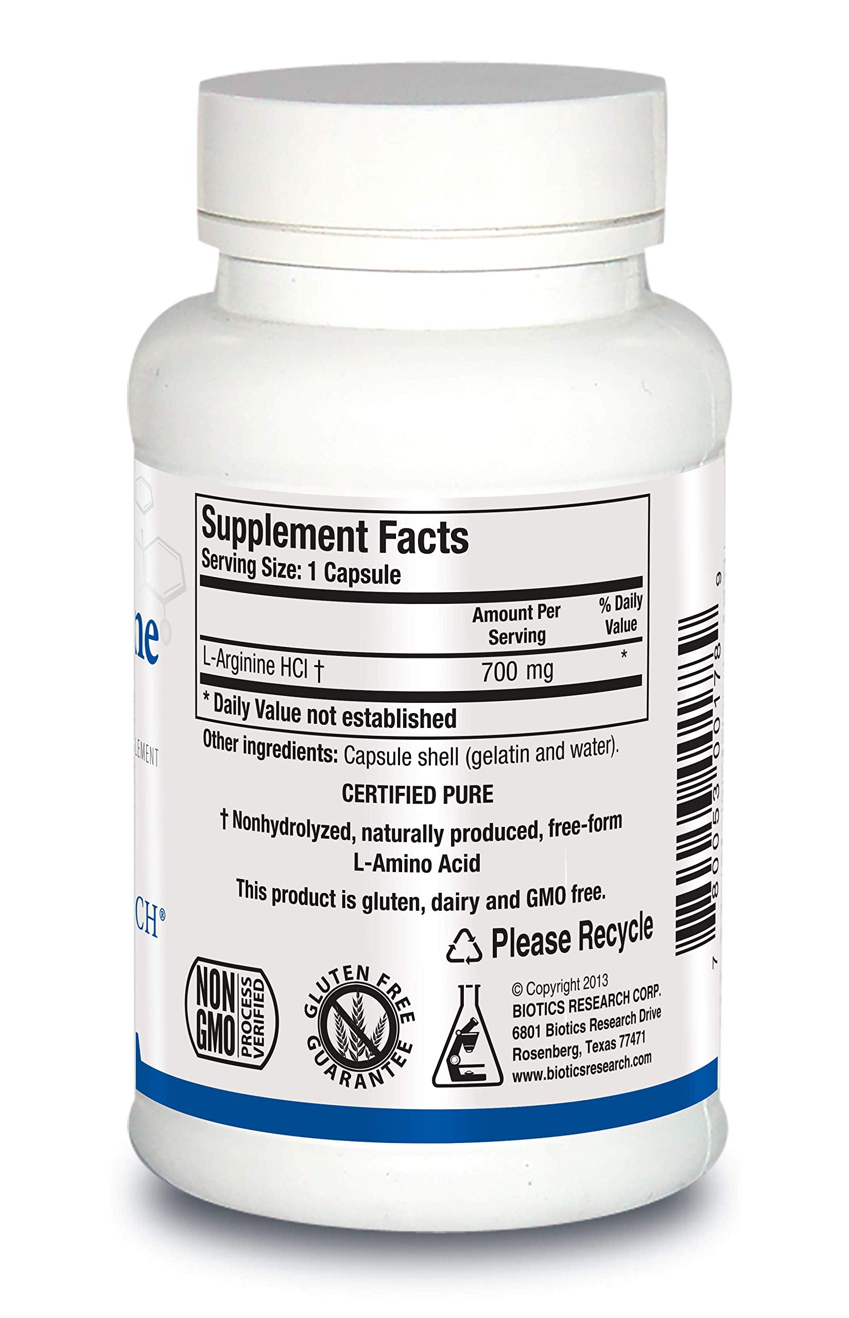 Biotics Research L-Arginine capsules close-up for easy daily use.