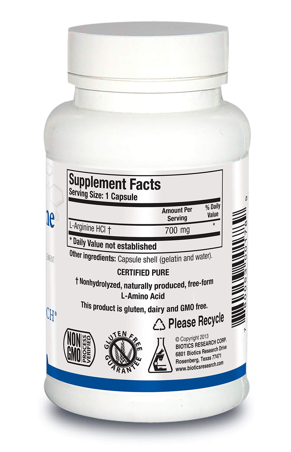 Biotics Research L-Arginine capsules close-up for easy daily use.