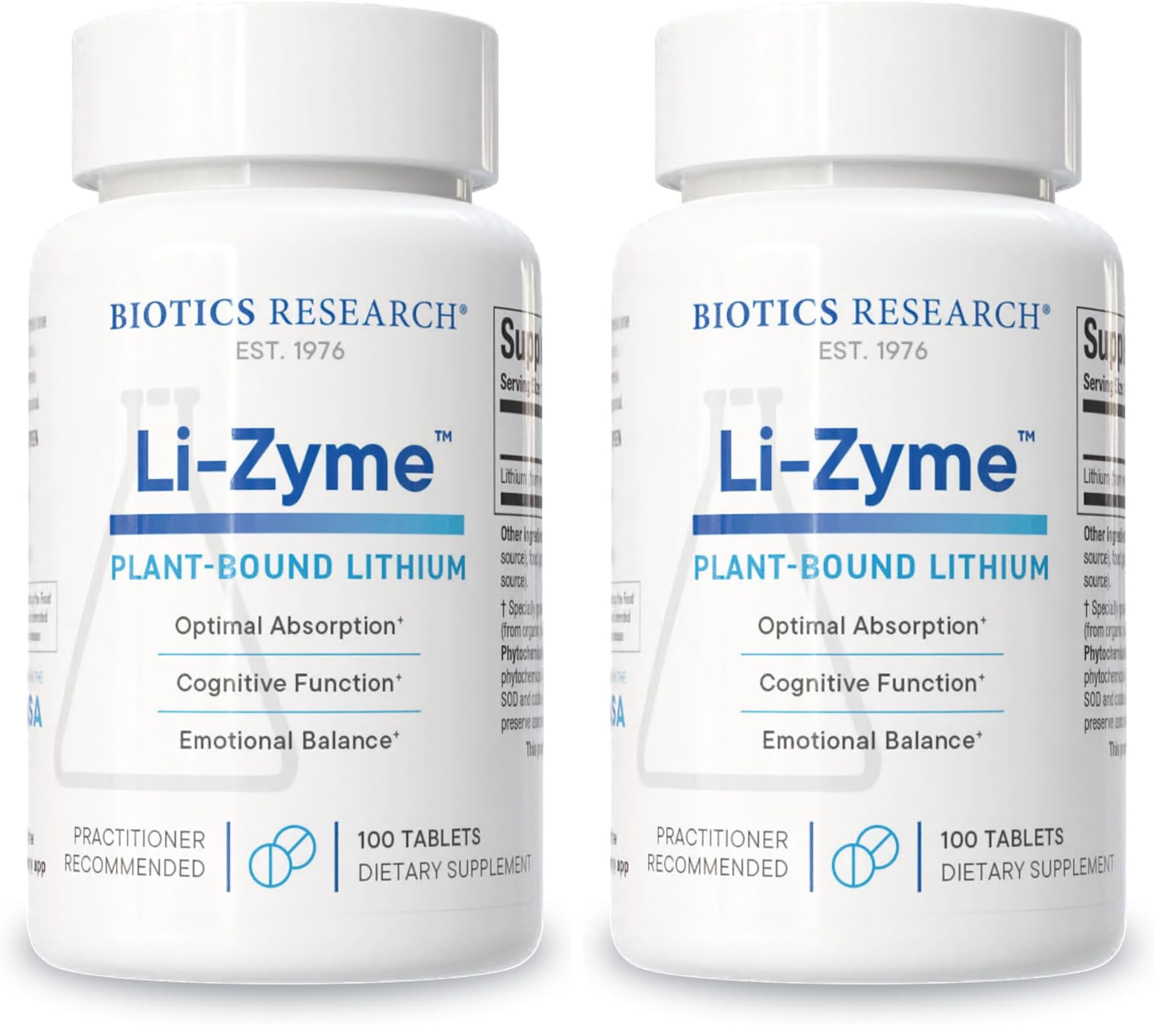Biotics Research Li-Zyme bottle highlighting whole-food lithium for brain support.