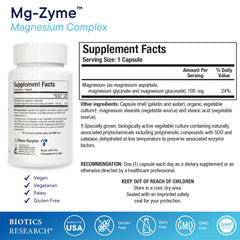 Mg-Zyme capsules closeup highlighting chelated magnesium blend for absorption.