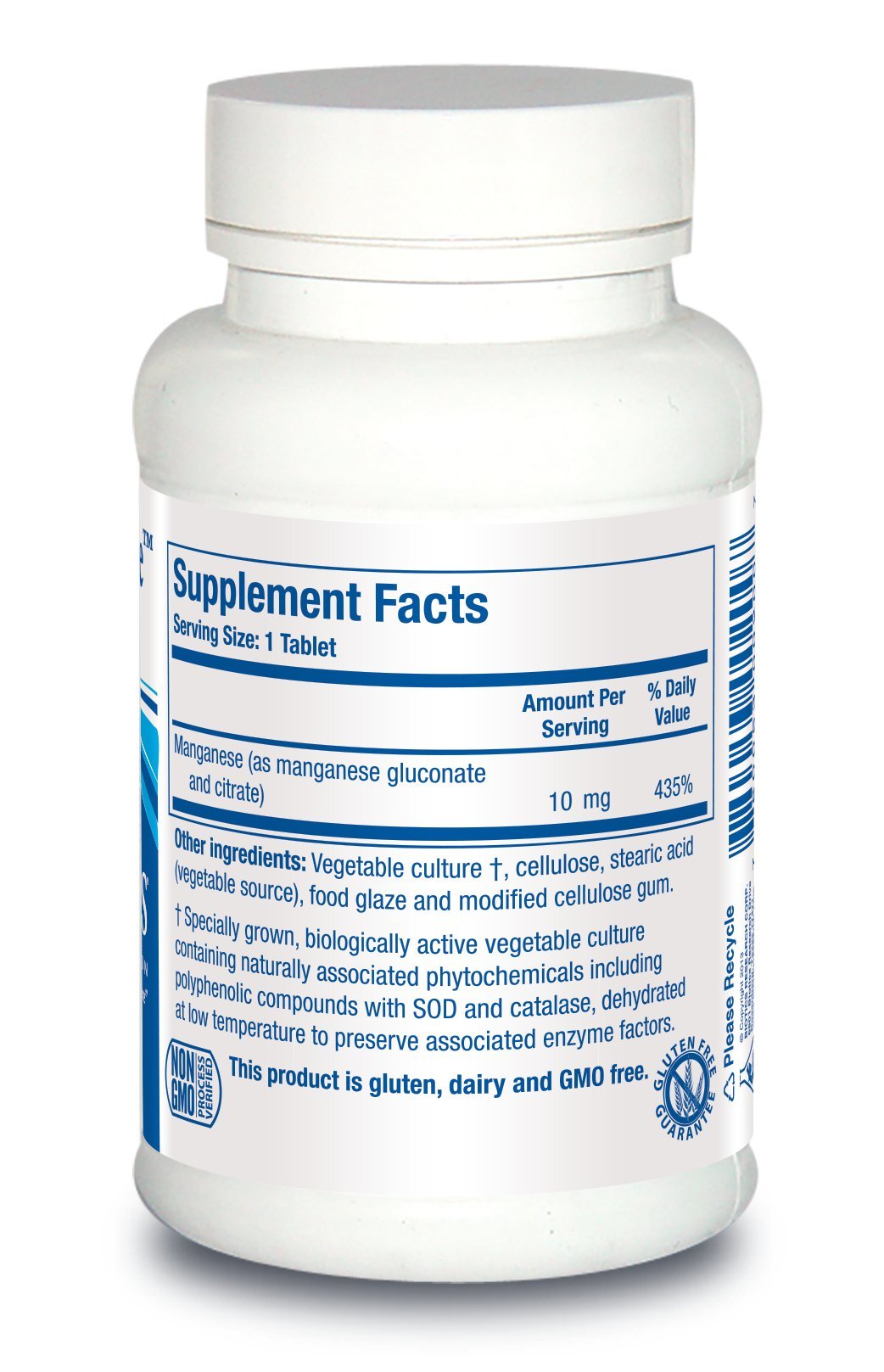 Biotics Research Mn Zyme bottle side emphasizes easy daily use and mineral support