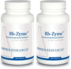 Biotics Research RB Zyme bottle front view highlighting tablets for glandular support