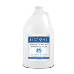 BIOTONE Advanced Therapy Massage Lotion in use during a client massage for a non-greasy finish.