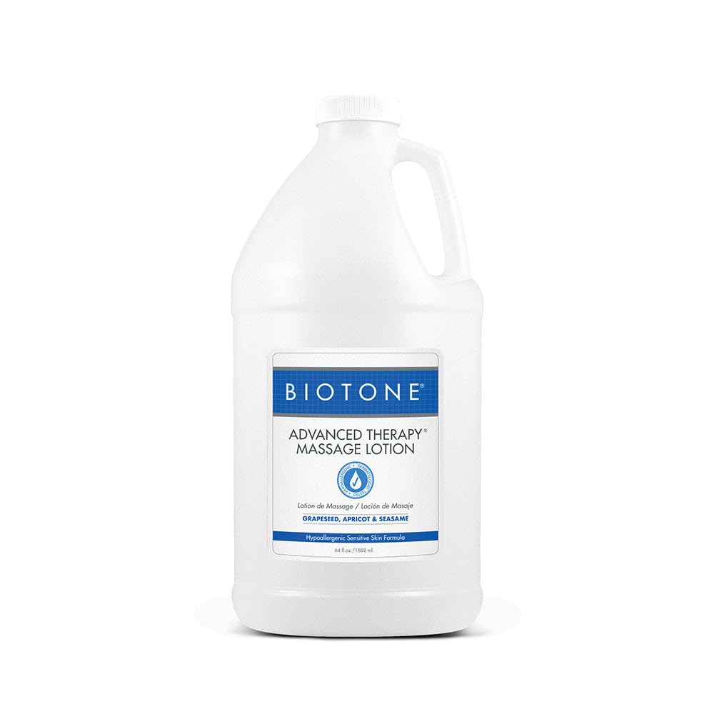 Close-up texture of BIOTONE Advanced Therapy Massage Lotion showing rich glide and absorption.