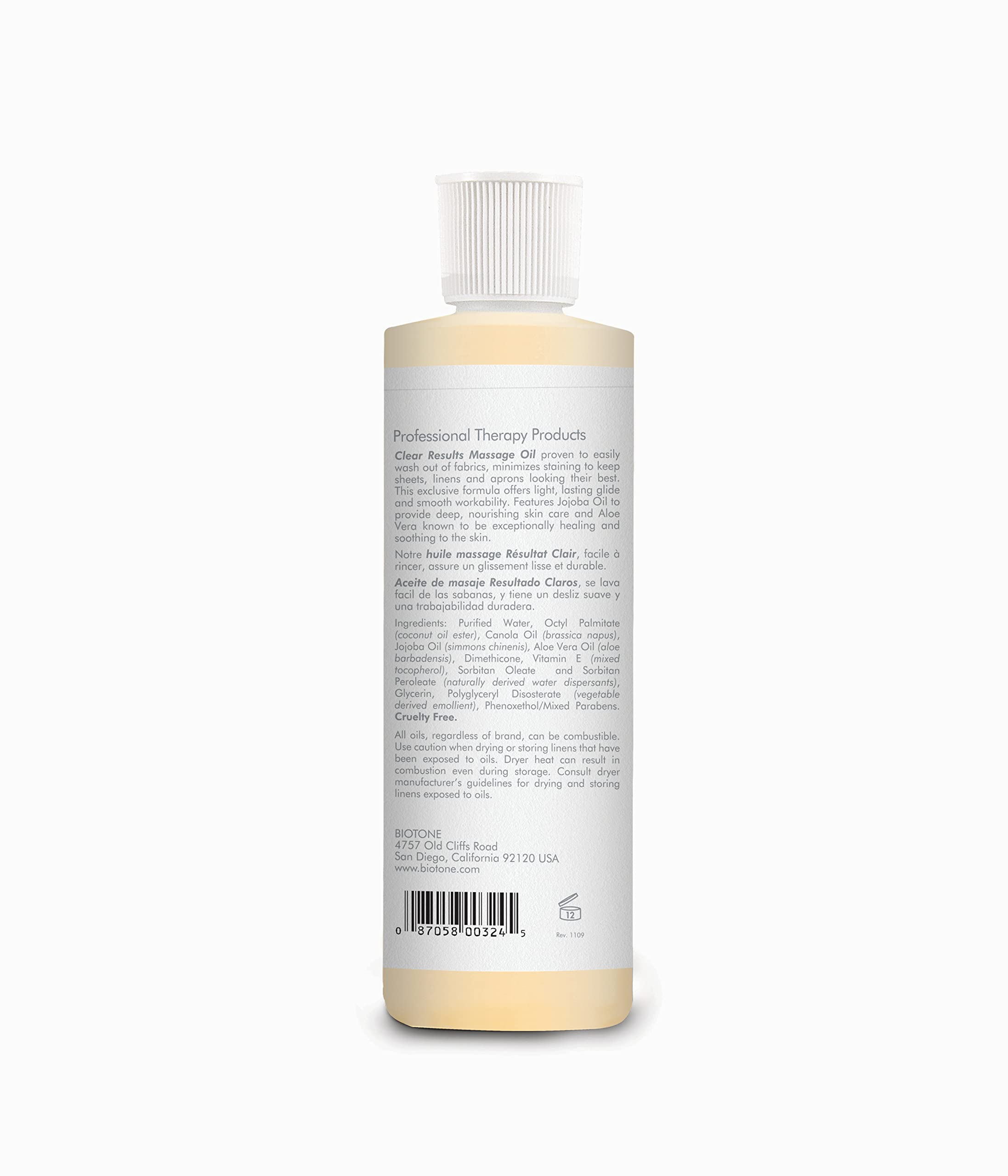 Biotone Clear Results Massage Oil packaging box showcases premium design for easy handling.