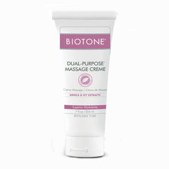 BIOTONE Dual-Purpose Massage Crème bottle glide supports effortless session transitions.