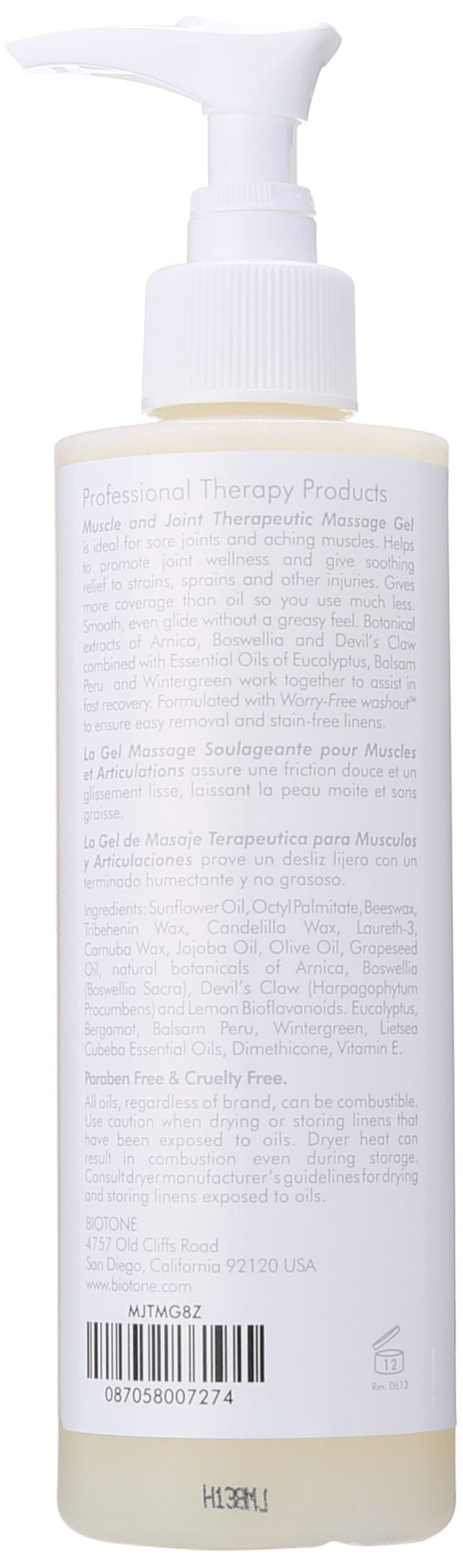 Biotone massage gel demonstrates smooth glide ideal for sore muscles.
