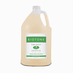 Biotone Pure Touch Organic Massage Gel bottle pour shows easy coverage and smooth glide.