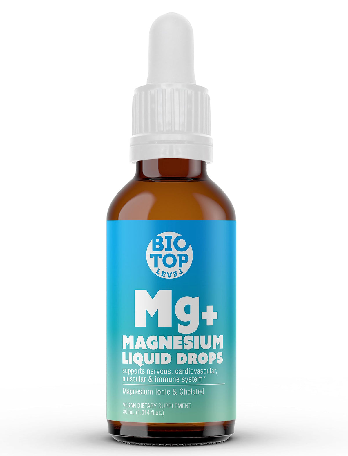 BIOTOPLEVEL Magnesium Liquid Drops shown under the tongue for fast absorption.