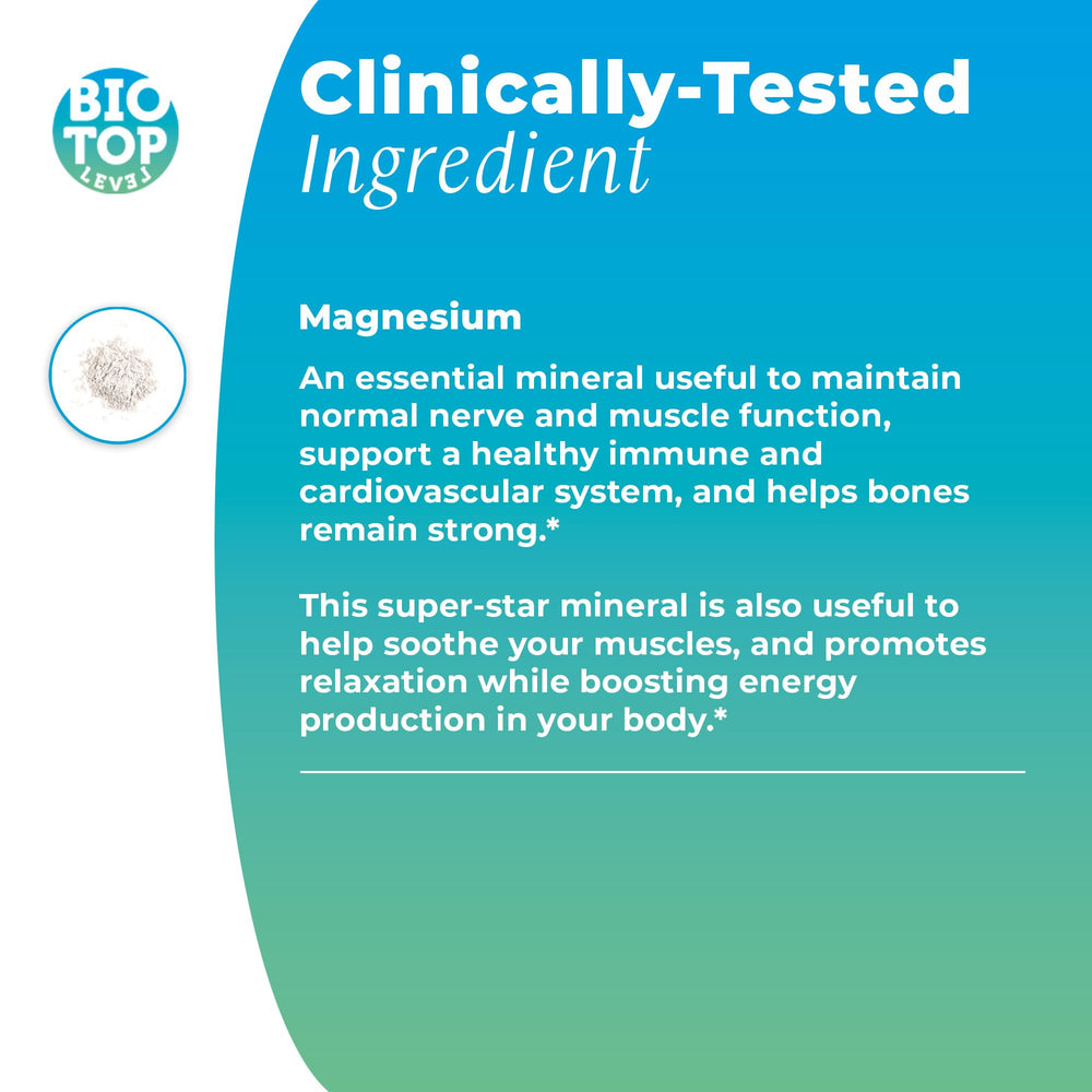 BIOTOPLEVEL Magnesium Liquid Drops highlight multi-benefits for nerves, muscles, and mood.
