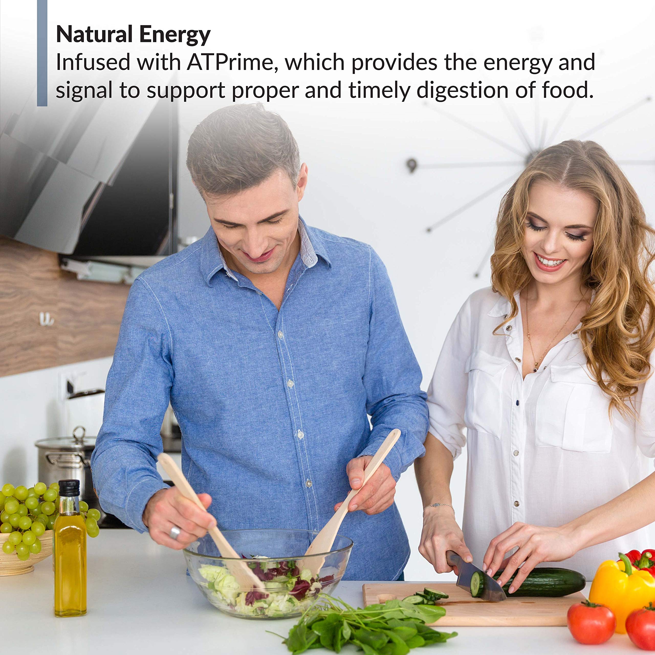 Serving size capsule beside a glass for easy daily use